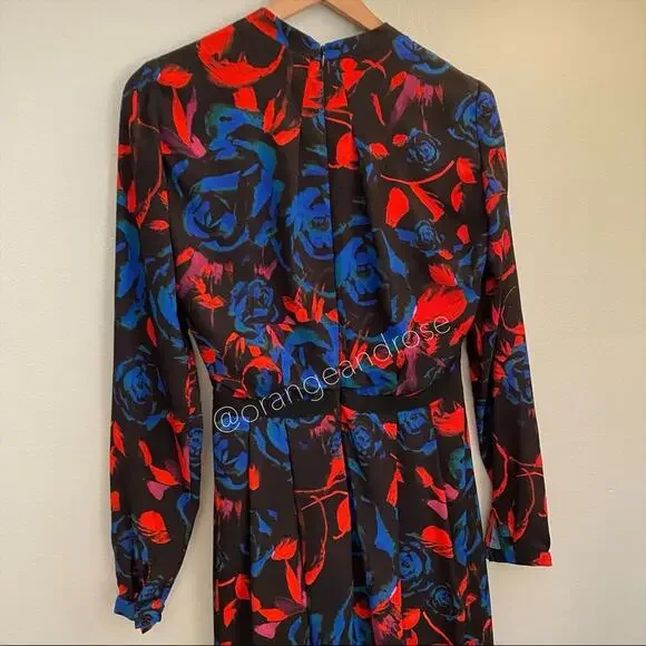 Hunter Bell New York Blue Red Black Floral V Neck Long Sleeve Maxi Dress Gown 2